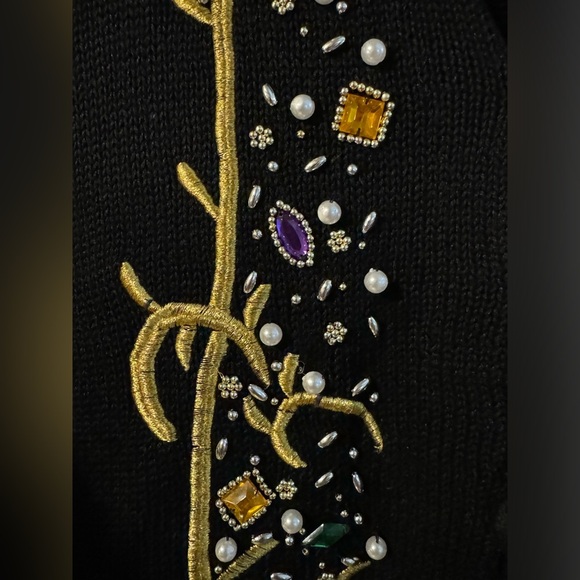 VTG 80’s Victoria Jones Embroidered Beaded Embellished Black Gold Cardigan Med - Picture 7 of 14